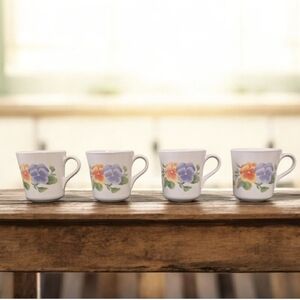 Vintage Corning Pansy Floral Mug Set – Made in USA (Set of 4)
